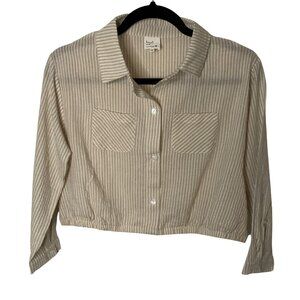 Heart And Arrow girls Striped Beige Cropped Button-Up Shirt Size medium M